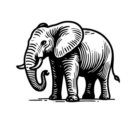 Elephant isolated on white background. Vector hand drawn illustration in vintage engraved style.のイラスト素材