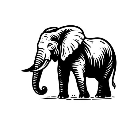 Elephant black and white vector illustration. Wild animal in engraving style.のイラスト素材