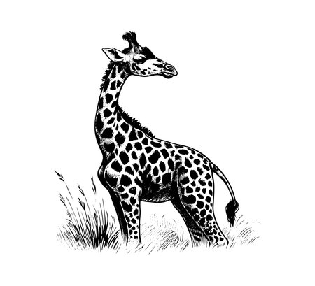 Giraffe in the grass. Hand drawn vector sketch illustration.のイラスト素材