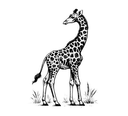 Giraffe sketch. Hand drawn vector illustration. Isolated on white background.のイラスト素材