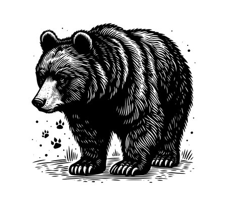 Black and white engraving of a bear. Vector illustration.のイラスト素材