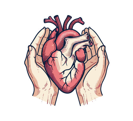 Human heart in hands. Vector hand drawn illustration in sketch style.のイラスト素材