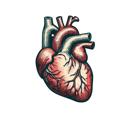 Human heart anatomy. Vector illustration in vintage style isolated on white background.のイラスト素材