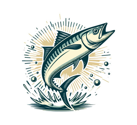 Atlantic Mackerel Fish hand drawn vector illustrationのイラスト素材