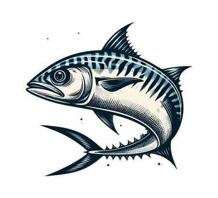 Atlantic Mackerel Fish hand drawn vector illustrationのイラスト素材