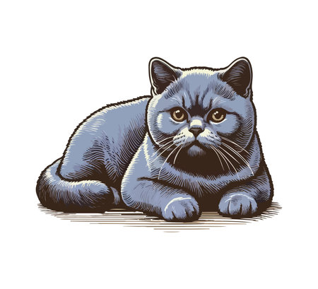 British Shorthair cat hand drawn vector illustrationのイラスト素材