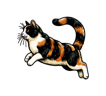 calico cat hand drawn vector vintage illustrationのイラスト素材