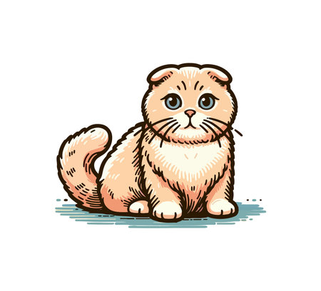 scottish fold cat simple hand drawn vector illustrationのイラスト素材