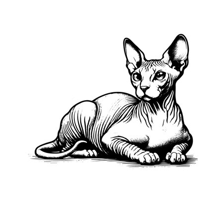 Sphynx cat hand drawn vectorのイラスト素材