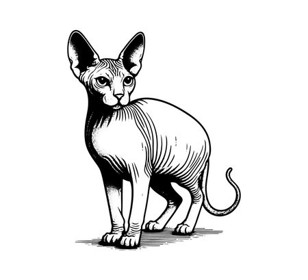 Sphynx cat hand drawn vectorのイラスト素材