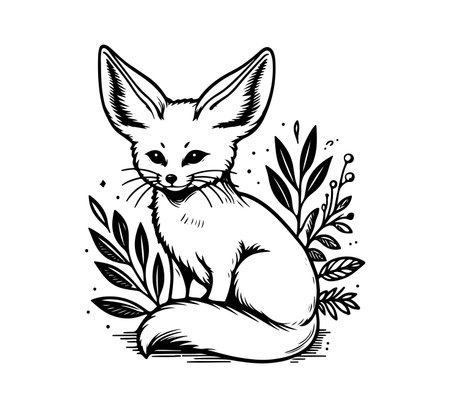 Fennec fox hand drawn vintage vectorのイラスト素材