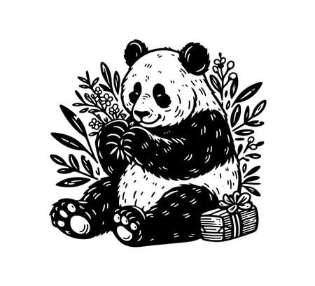 Giant Panda hand drawn illustration vector graphicのイラスト素材