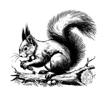 Red Squirrel hand drawn vintage vectorのイラスト素材