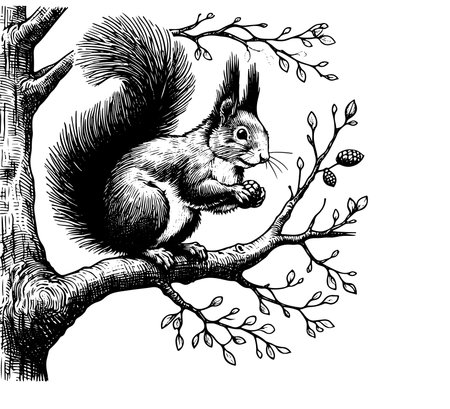 Red Squirrel hand drawn vintage vectorのイラスト素材