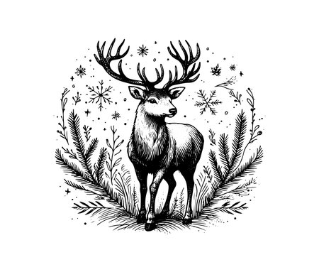 Reindeer Hand Drawn Vector illustration graphicのイラスト素材