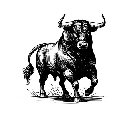 Spanish Fighting Bull vector hand drawn illustrationのイラスト素材