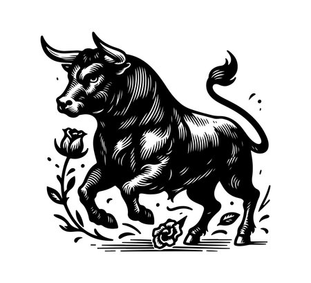 Spanish Fighting Bull vector hand drawn illustrationのイラスト素材