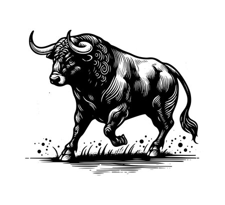 Spanish Fighting Bull vector hand drawn illustrationのイラスト素材