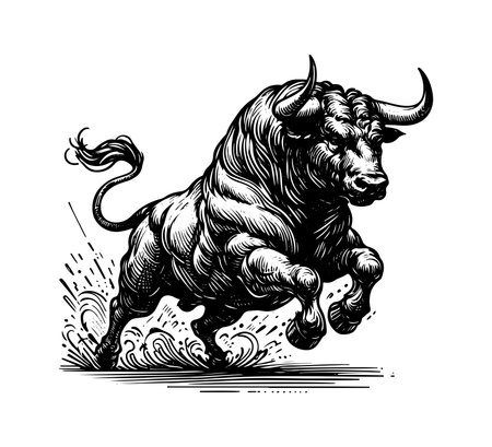 Spanish Fighting Bull vector hand drawn illustrationのイラスト素材