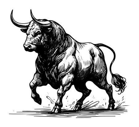 Spanish Fighting Bull vector hand drawn illustrationのイラスト素材