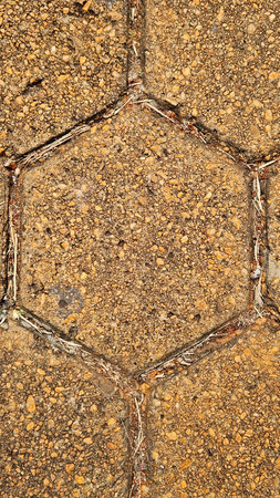 concrete hexagonal parallelepiped block, with rustic linesの写真素材