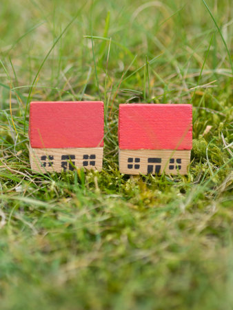 Two similiar houses in the countryside with copy spaceの写真素材