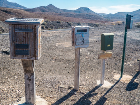 Beautiful row of vintage postal mailboxes in Fuerteventura (Spain)の写真素材