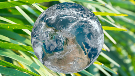 earth and green plant background. Earth day or World environment day or nature day concept.