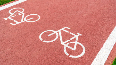 bike road. bike path. bike lane. Road for bicycles. Net zero carbon city concept. Zero emission...