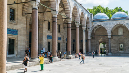 Suleymaniye Mosque in Istanbul Turkey. Tourists visiting Suleymaniye Mosque. Islamic background. eid al adha or Ramadan concept. Istanbul, Turkey, June 21, 2023の写真素材