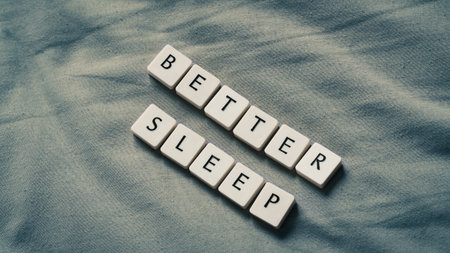 Sleep concept. Better sleep words on bed. Sleep health concept. High angle view. Copy space for...