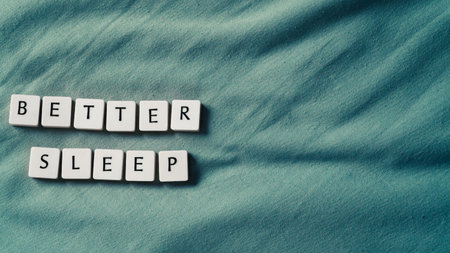 Sleep concept. Better sleep words on bed. Sleep health concept. High angle view. Copy space for...