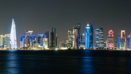 Doha Skyline at night. Qatar. Doha Cityscapeの写真素材