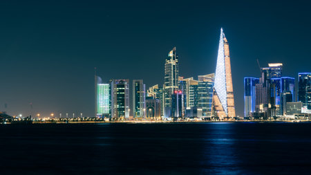Doha Skyline at night. Qatar. Doha Cityscapeの写真素材