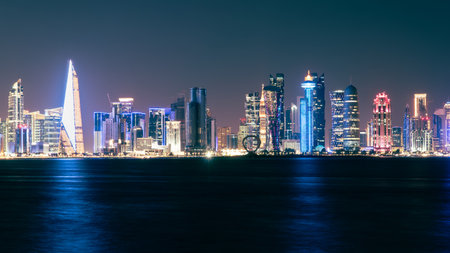 Doha Skyline at night. Qatar. Doha Cityscapeの写真素材