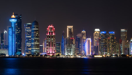 Doha Skyline at night. Qatar. Doha Cityscapeの写真素材