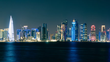 Doha Skyline at night. Qatar. Doha Cityscapeの写真素材