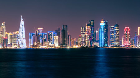 Doha Skyline at night. Qatar. Doha Cityscapeの写真素材