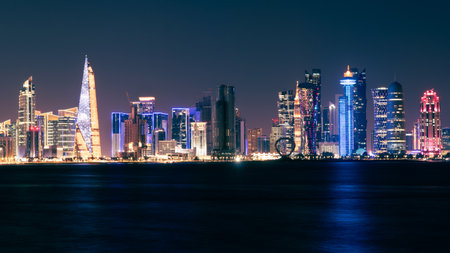 Doha Skyline at night. Qatar. Doha Cityscapeの写真素材