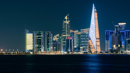 Doha Skyline at night. Qatar. Doha Cityscapeの写真素材