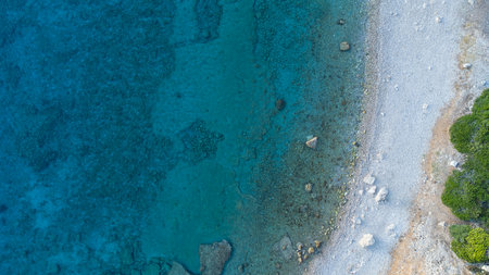Sea aerial view. Turquoise sea aerial view copy space for text. Travel concept.の写真素材
