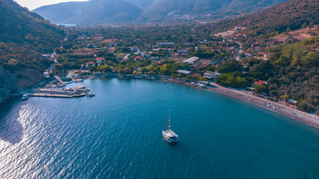 Sea aerial view. Turquoise sea aerial view copy space for text. Travel concept.