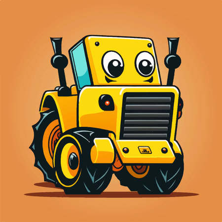 vector illustration of cartoon funny yellow tractor for kidsのイラスト素材
