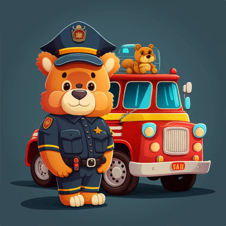 cartoon bear in police car vector illustration designのイラスト素材