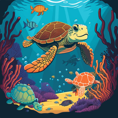 Underwater Scenery and Cute Animal Life in the Sea with starfish and crabのイラスト素材
