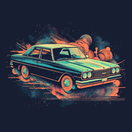 vintage car summer beach poster illustrationのイラスト素材