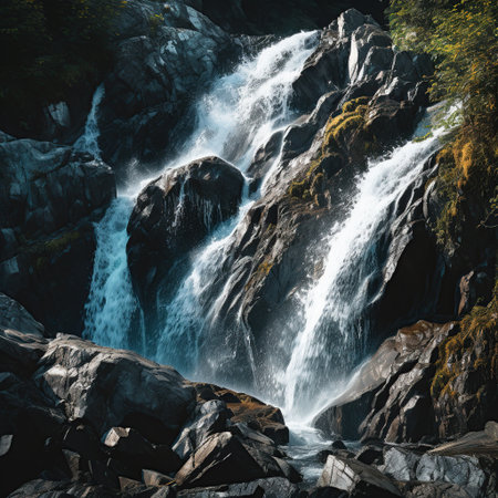 Beautiful waterfall in the mountains. Nature background. Toned.の素材