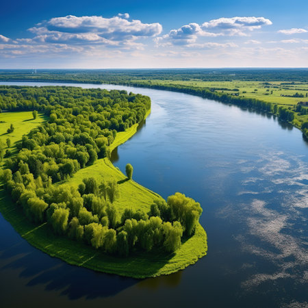 Aerial view of the river and forest. Ukraine. Europe.の素材