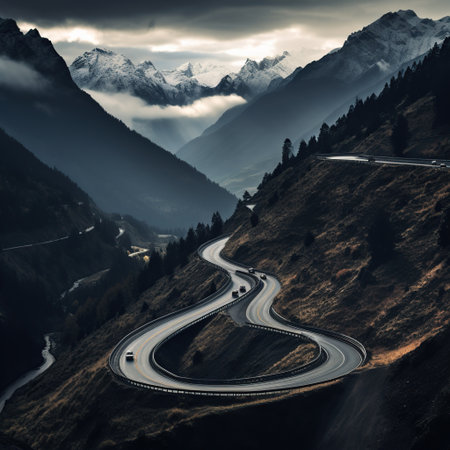 Mountain road in the Himalayas, Annapurna Circuit, Nepalの素材