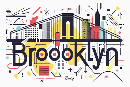 Modern abstract illustration of Brooklyn bridge and city skyline with geometric elementsのイラスト素材